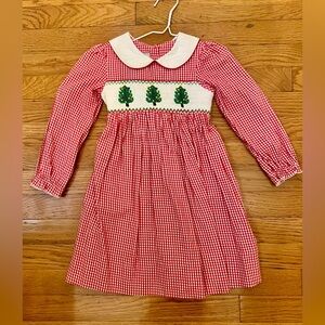 Marmellata Red Gingham Dress with Xmas Tree Embroidery